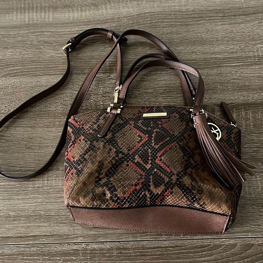 Brown Crocodile Snake Skin Calvin Klein Purse Bag